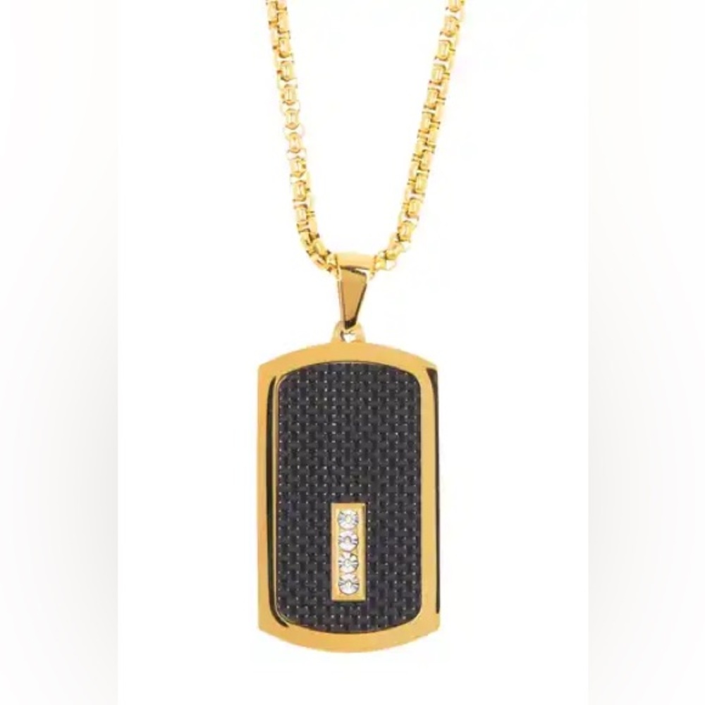 NWT 1/10 Ct Diamond + 18KP Gold & Black Carbon Fiber Necklace American Exchange